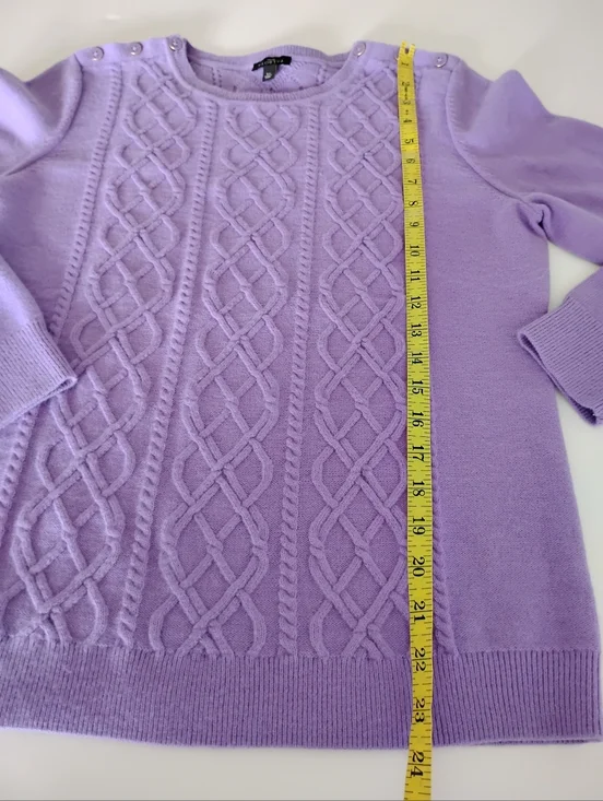 Talbots Lambswool Blend Cable Knit Sweater Lilac Purple Pastel Classic Size LPet - Picture 13 of 14